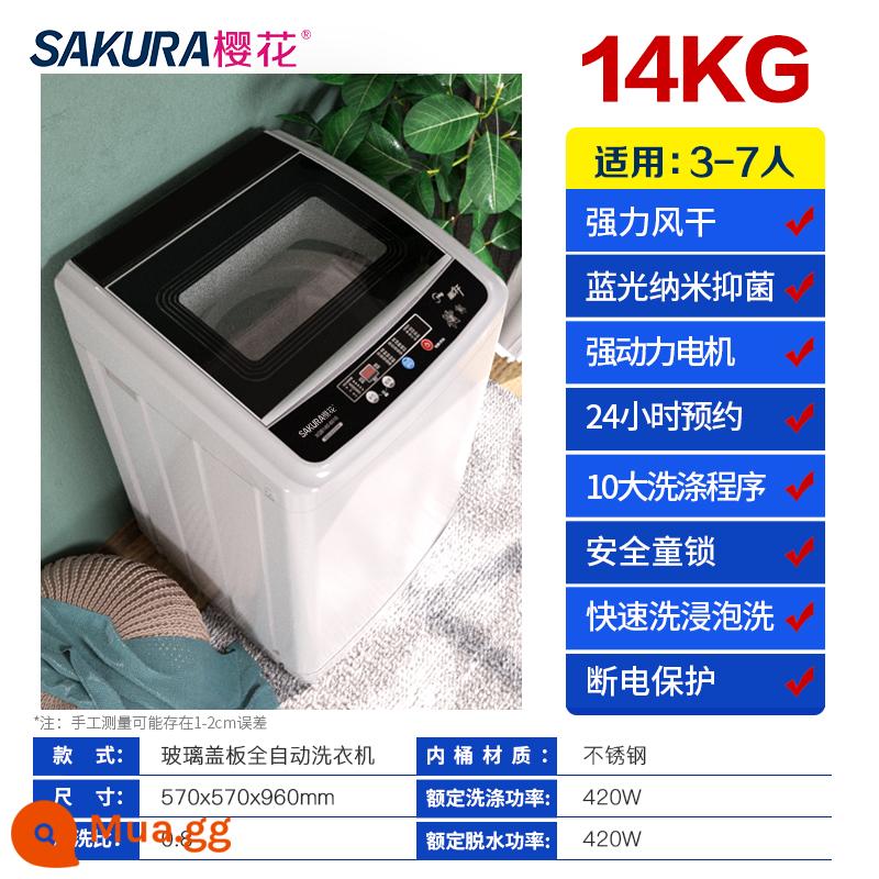 Máy giặt Sakura 7.5KG hoàn toàn tự động 8/10kg cho ký túc xá gia đình nhỏ bánh sóng sấy công suất lớn - Màu xám ấm/⒕㎏Sấy không khí mạnh mẽ Mẫu kính sang trọng ánh sáng xanh