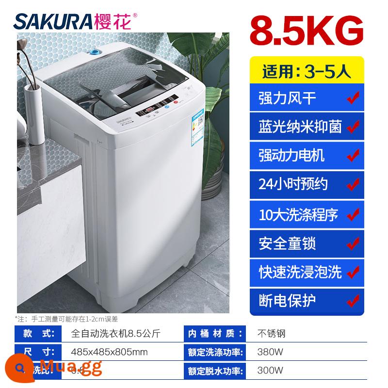 Máy giặt Sakura 7.5KG hoàn toàn tự động 8/10kg cho ký túc xá gia đình nhỏ bánh sóng sấy công suất lớn - Xám ấm/⒏⒌㎏Sấy không khí mạnh mẽ Nâng cấp làm sạch bằng ánh sáng xanh chống rối