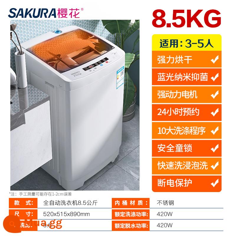 Máy giặt Sakura 7.5KG hoàn toàn tự động 8/10kg cho ký túc xá gia đình nhỏ bánh sóng sấy công suất lớn - Xám ấm/⒏⒌㎏Sấy khô mạnh mẽ, làm sạch bằng ánh sáng xanh, nâng cấp khả năng chống rối