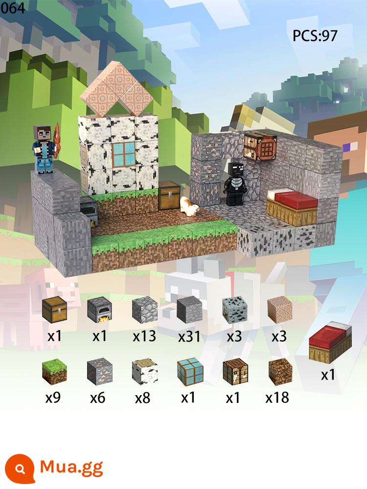 Khối từ tính Minecraft Bộ hoàn chỉnh của Nam châm ngoại vi MC Thế giới nhỏ Đồ chơi khối xây dựng từ tính nam châm - Ngủ trưa trong mỏ (nâng cấp lên 2,3cm) 97 miếng và nhận 3 nhân vật nhỏ mc64