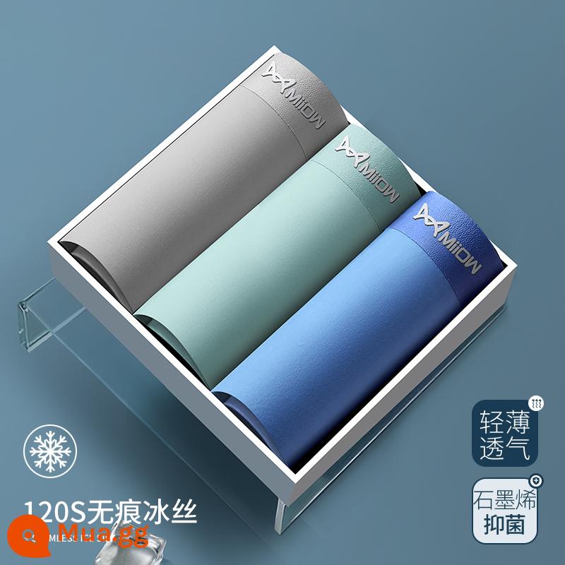 Catman Quần Lót Nam Ice Silk Quần Sịp Boxer 2024 Mới Liền Mạch Mùa Hè Mỏng Thoáng Khí Quần Lót Boxer Bé Trai - 3 miếng [lụa băng làm mát + hút ẩm và thoáng khí] xám nhạt + xanh trái cây + xanh dương