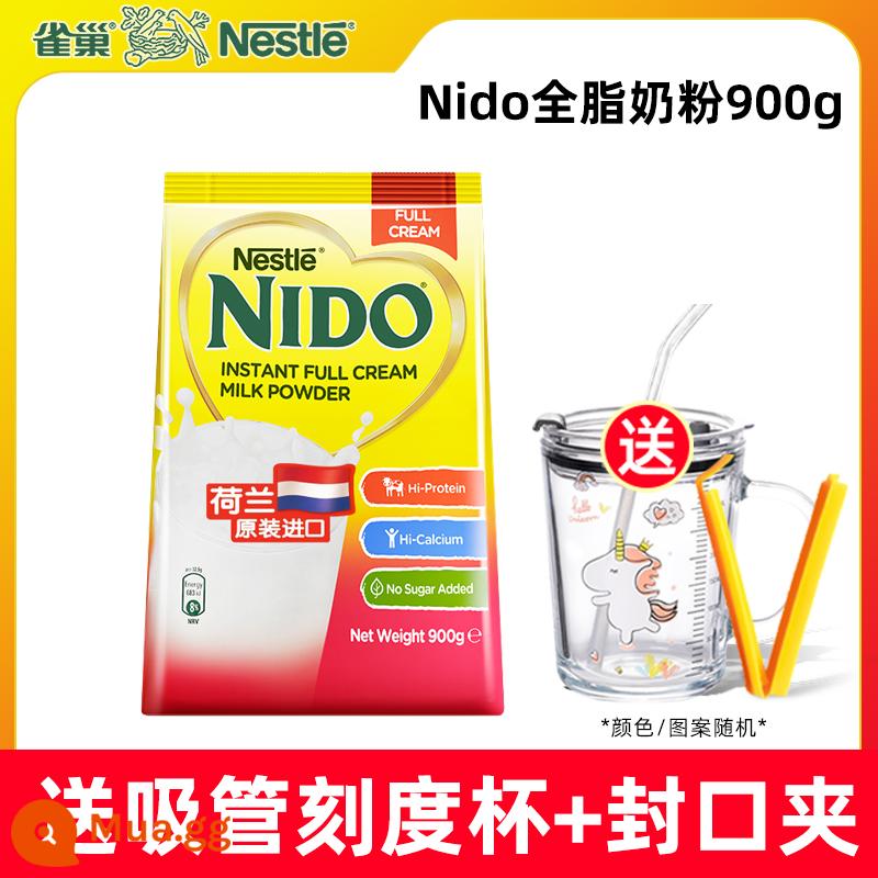 Sữa bột Nestle nido dành cho người lớn giàu canxi nhập khẩu từ Hà Lan đóng túi 900g pha uống cho thanh niên ăn sáng và tối - [Cốc giao sữa + kẹp niêm phong] Sữa bột nguyên kem Nestlé 900g*1 túi