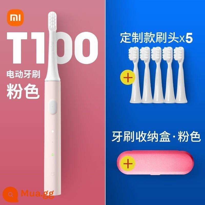 Bàn chải đánh răng điện trẻ em Xiaomi dành cho bé trai và bé gái trên 6 tuổi bàn chải mềm tự động T200 có thể sạc lại hàng chính hãng - T100 hồng + đầu cọ tùy chỉnh 5 + hộp cọ