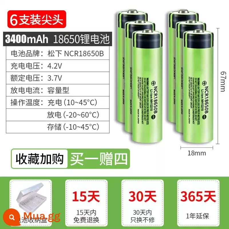 Panasonic 18650 Pin Sạc Lithium 3400Mah Công Suất Lớn 3.7V Ánh Sáng Mạnh Đèn Pin Đa Năng Quạt Nhỏ Đèn Pha - Đầu 6 đoạn [3400mA]