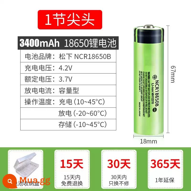 Panasonic 18650 Pin Sạc Lithium 3400Mah Công Suất Lớn 3.7V Ánh Sáng Mạnh Đèn Pin Đa Năng Quạt Nhỏ Đèn Pha - Đầu tip 1 đoạn [3400mA]