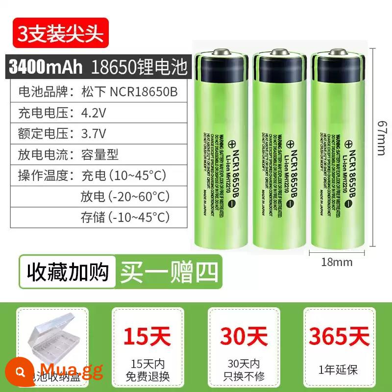 Panasonic 18650 Pin Sạc Lithium 3400Mah Công Suất Lớn 3.7V Ánh Sáng Mạnh Đèn Pin Đa Năng Quạt Nhỏ Đèn Pha - Đầu 3 đoạn [3400mA]