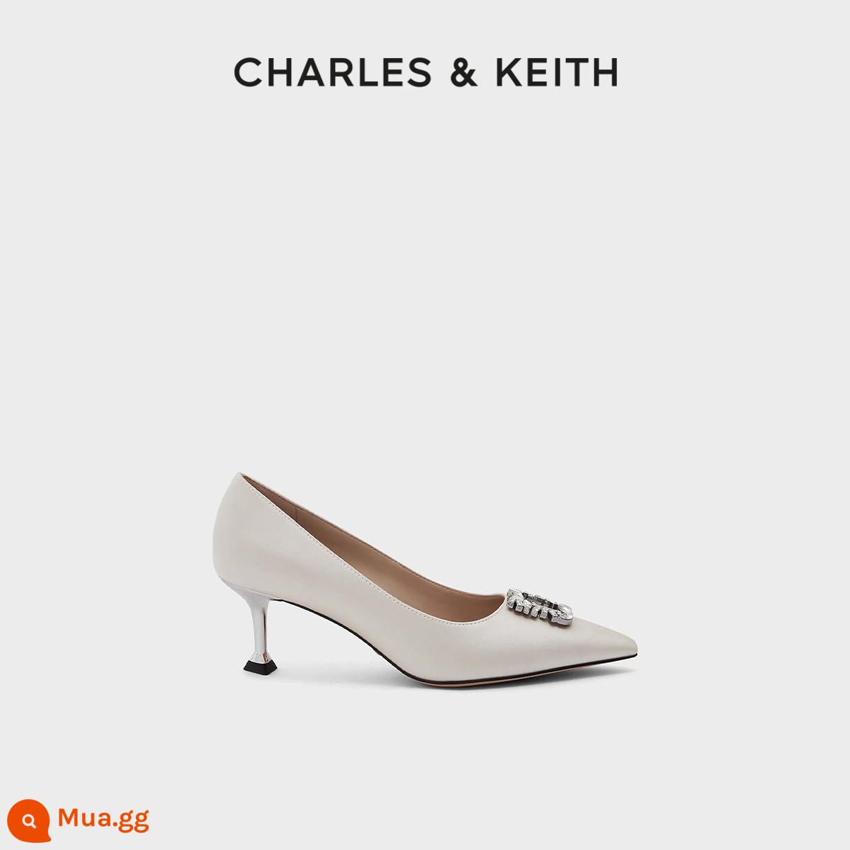 Giày nữ mùa xuân CHARLES&KEITH SL1-60580031 giày cao gót mũi nhọn đá bán quý giày cưới giày cưới - Kem trắng sữa