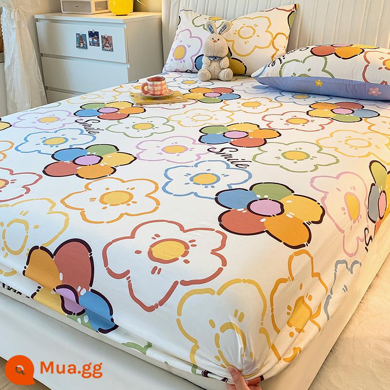 Phong cách mùa hè cotton nguyên chất bông được trang bị ga trải giường một mảnh ga trải giường bộ ba món nệm túi đựng đồ giường chống bụi ga trải giường 2022 mới - nụ