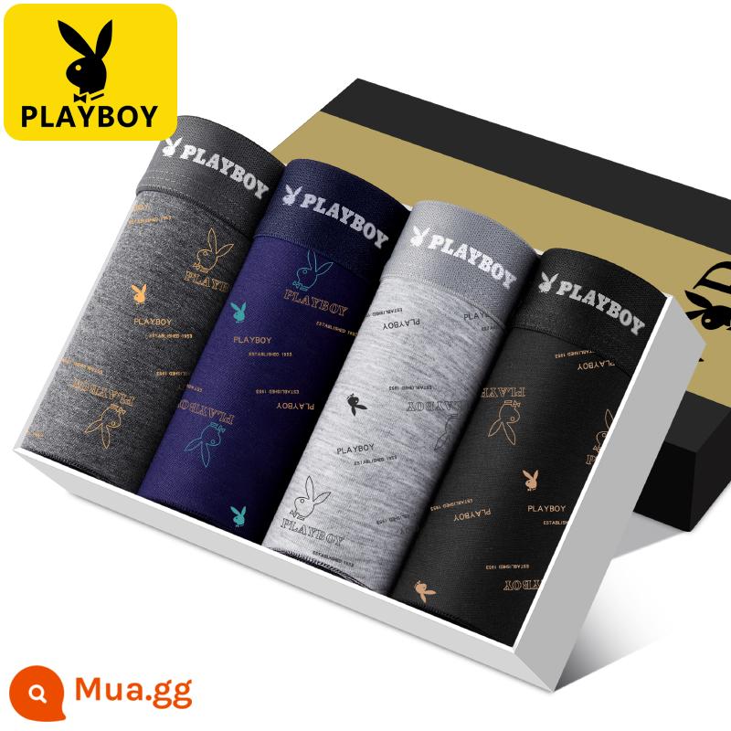 Quần lót nam Playboy 100% cotton, quần lót boxer dáng rộng, quần đùi bé trai, cotton nguyên chất plus béo, quần lót boxer oversized - VIP9430 [Bông nguyên chất 4 gói]