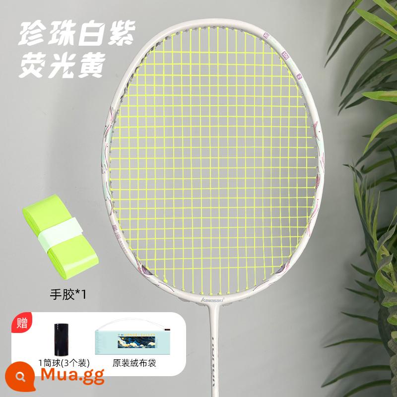 Vợt cầu lông Kawasaki Honor Galaxy sợi carbon 4U siêu nhẹ nam nữ thi đấu tập luyện chuyên nghiệp đánh một phát đích thực - Vợt Galaxy-Pearl Trắng Tím [Sợi Vàng Huỳnh Quang] Tặng kèm 3 quả bóng + 1 gel rửa tay + 1 túi đựng vợt