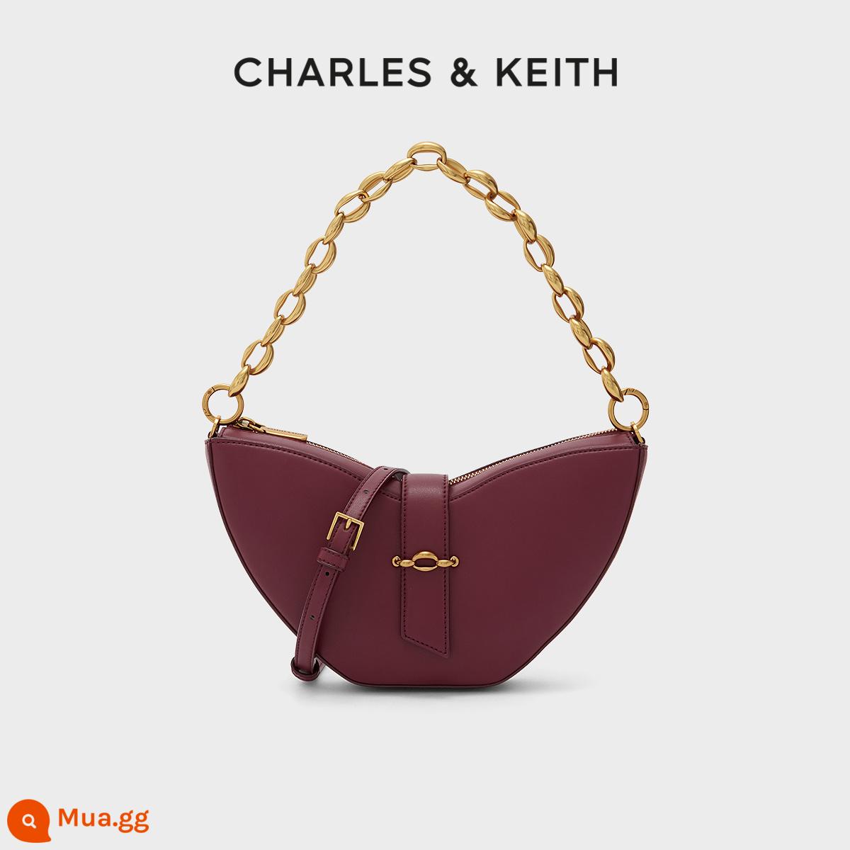 CHARLES&KEITH Phong cách cổ điển CK2-20671280 Túi đeo chéo nữ có thiết kế cảm giác dây kim loại - Rượu vang đỏ Burgundy