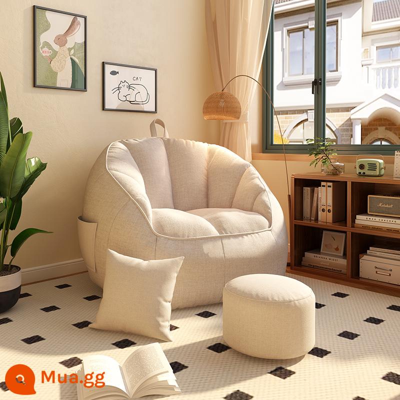 Ghế sofa nhỏ lười biếng có thể nằm và ngủ trên túi đậu phòng ngủ ghế sofa đơn căn hộ nhỏ ban công trải chiếu tatami ghế tựa lưng thư giãn - [Đặc biệt hàng ngày] Kích thước nhỏ - màu trắng nhạt + chỗ để chân + kiểu gối/cotton và lanh