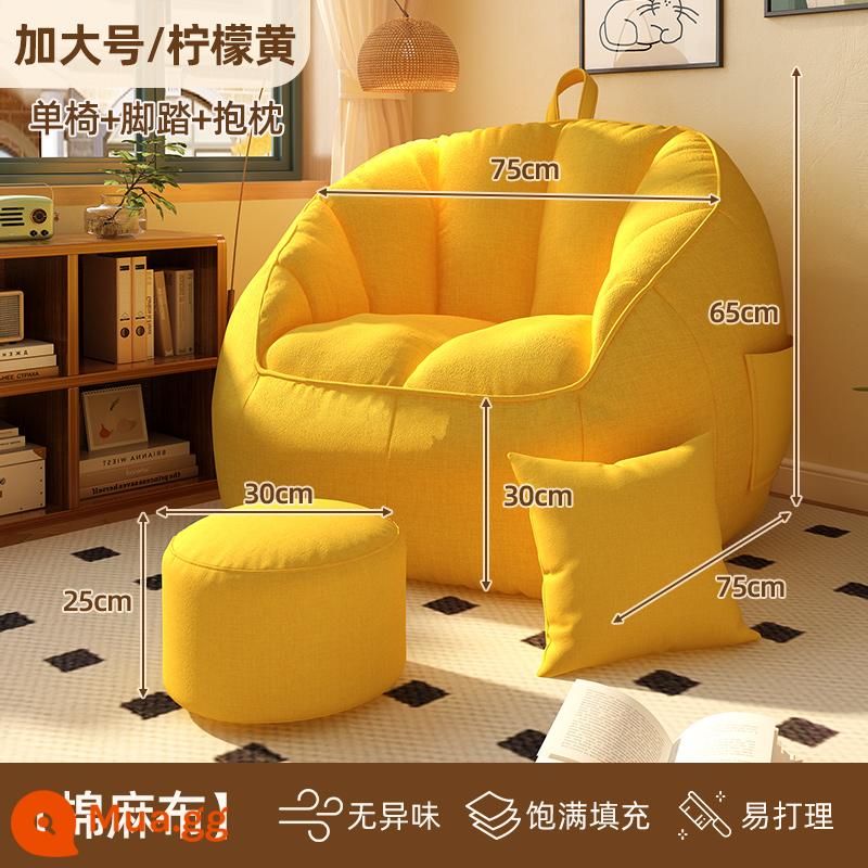 Ghế sofa nhỏ lười biếng có thể nằm và ngủ trên túi đậu phòng ngủ ghế sofa đơn căn hộ nhỏ ban công trải chiếu tatami ghế tựa lưng thư giãn - Kích thước cực lớn - Màu vàng chanh* Đi kèm với gối + chỗ để chân/phiên bản cotton và vải lanh [làm đầy, bền khi ngồi lâu]