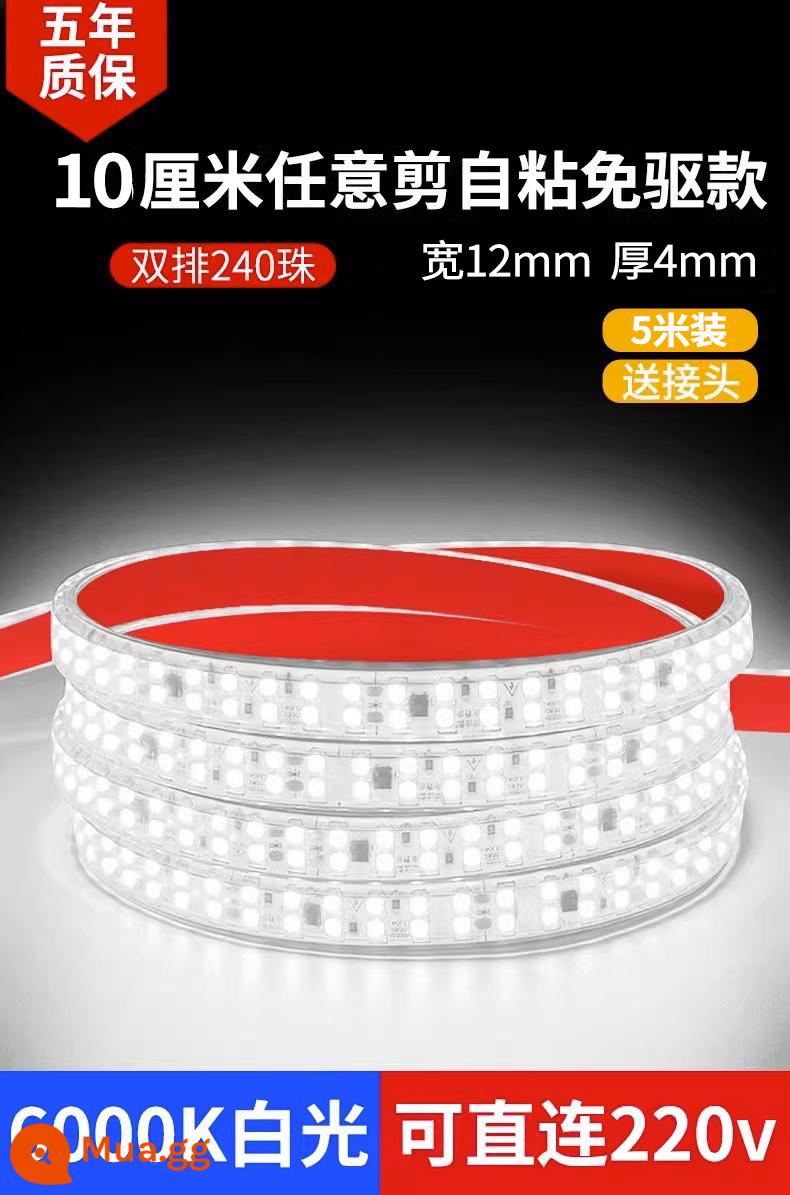 Điện áp cao 220v tự dính dải đèn led mềm tủ hiển thị tuyến tính vá biến áp miễn phí dải ánh sáng tuyến tính chống thấm nước - [Gói 5 mét] Hàng đôi cắt 10cm và tự dính (trắng sáng 6000k) đi kèm phích cắm