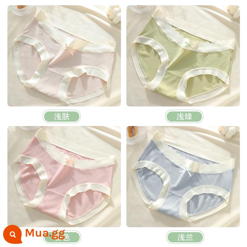 Đồ lót bà bầu cotton nguyên chất kháng khuẩn đáy quần giai đoạn đầu mang thai eo thấp hỗ trợ bụng sớm, giữa và cuối sau khi sinh quần short cỡ lớn - [4 món] Da sáng + xanh nhạt + hồng + xanh nhạt