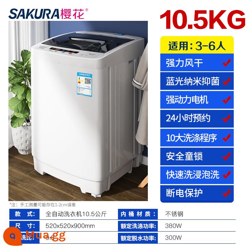 Máy giặt Sakura 7.5KG hoàn toàn tự động 8/10kg cho ký túc xá gia đình nhỏ bánh sóng sấy công suất lớn - Xám ấm/⒑⒌㎏ Làm khô không khí mạnh mẽ, làm sạch và chăm sóc bằng ánh sáng xanh để tăng sức mạnh