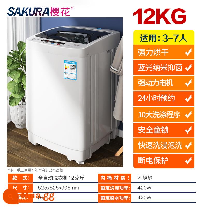 Máy giặt Sakura 7.5KG hoàn toàn tự động 8/10kg cho ký túc xá gia đình nhỏ bánh sóng sấy công suất lớn - Màu xám ấm/⒓㎏Sấy khô bằng khí nóng mạnh mẽ, làm sạch và chăm sóc bằng ánh sáng xanh để tăng hiệu suất