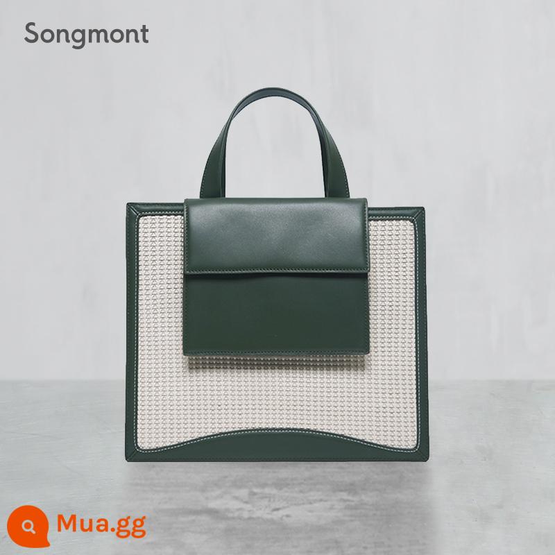 Túi mua sắm vải dệt hình vuông Songmont Messenger Túi xách nữ thiết kế cấu trúc hình vuông - màu xanh ô liu