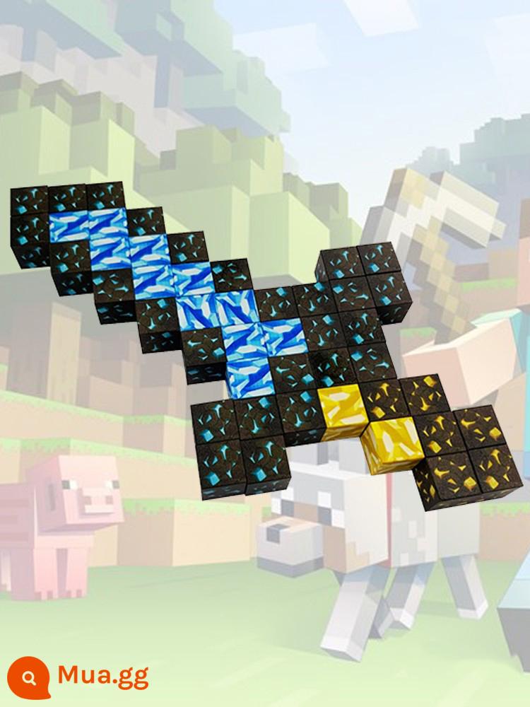 Khối từ tính Minecraft Bộ hoàn chỉnh của Nam châm ngoại vi MC Thế giới nhỏ Đồ chơi khối xây dựng từ tính nam châm - Thanh kiếm kim cương (nâng cấp lên 2,3cm) 46 mảnh miễn phí 2 nhân vật nhỏ