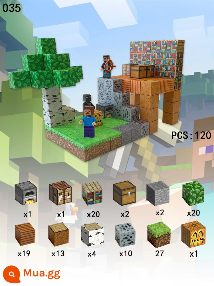 Khối từ tính Minecraft Bộ hoàn chỉnh của Nam châm ngoại vi MC Thế giới nhỏ Đồ chơi khối xây dựng từ tính nam châm - Jungle House (nâng cấp lên 2,3cm) 120 miếng miễn phí 4 nhân vật nhỏ mc35