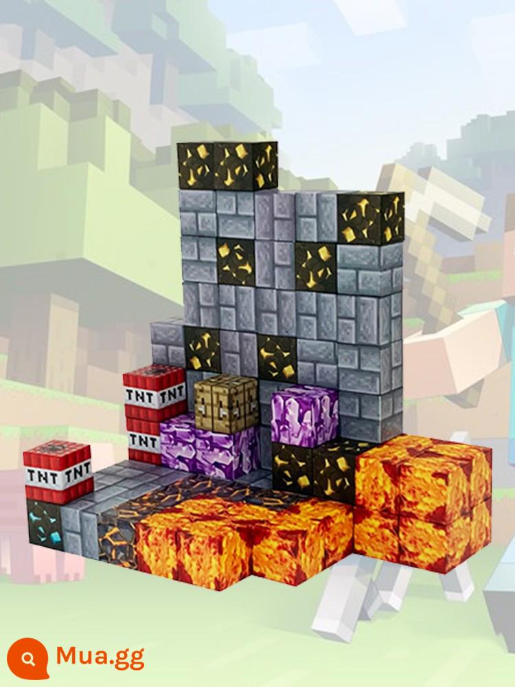 Khối từ tính Minecraft Bộ hoàn chỉnh của Nam châm ngoại vi MC Thế giới nhỏ Đồ chơi khối xây dựng từ tính nam châm - Mỏ kim cương (nâng cấp lên 2,3cm) 81 miếng miễn phí 3 búp bê