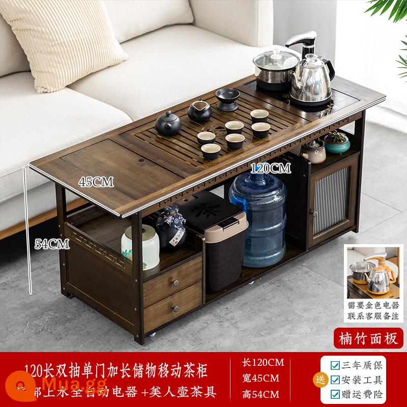 Nhà Di Động Bàn Trà Bàn Trà Phòng Khách Gỗ Xe Đẩy Trà Sofa Bên Bàn Bàn Cà Phê Bộ Trà Bàn Trà ấm Siêu Tốc Tích Hợp - [120 văn bản trà dài] Kiểu cửa acrylic + thiết bị điện + bộ ấm trà gốm đen