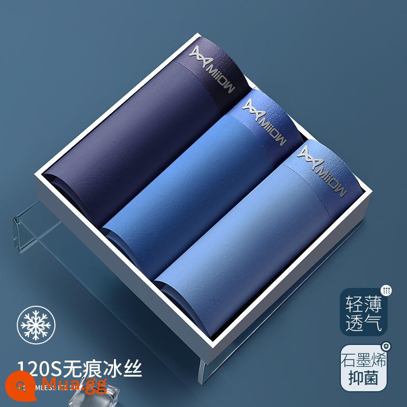 Catman Quần Lót Nam Ice Silk Quần Sịp Boxer 2024 Mới Liền Mạch Mùa Hè Mỏng Thoáng Khí Quần Lót Boxer Bé Trai - 3 miếng [lụa băng làm mát + hút ẩm và thoáng khí] xanh đậm + xanh lam + xanh nhạt