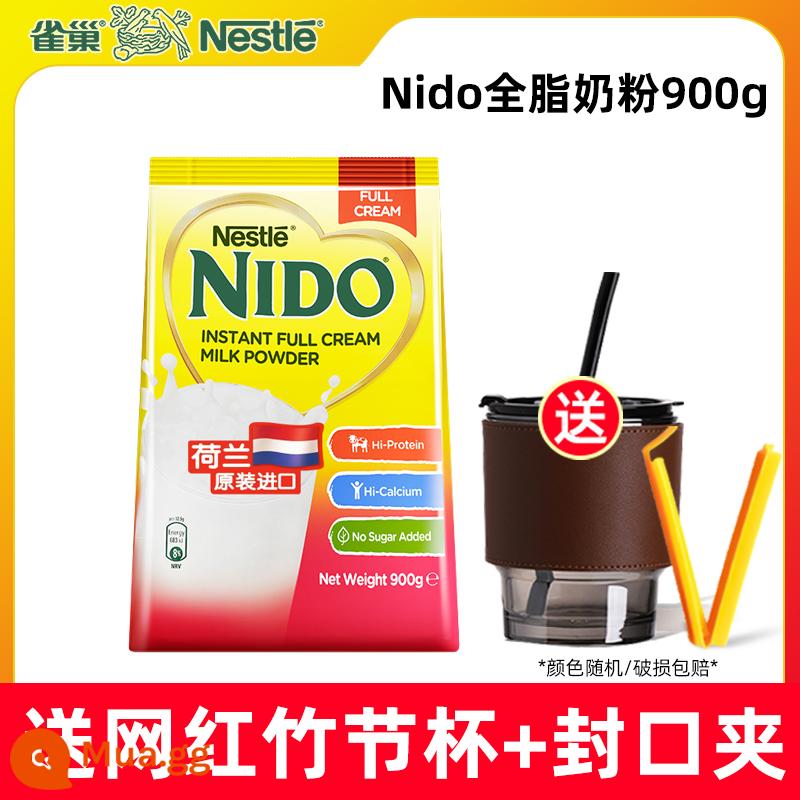 Sữa bột Nestle nido dành cho người lớn giàu canxi nhập khẩu từ Hà Lan đóng túi 900g pha uống cho thanh niên ăn sáng và tối - [Tặng cốc tre + kẹp niêm phong] Sữa bột nguyên kem Nestle 900g*1 túi