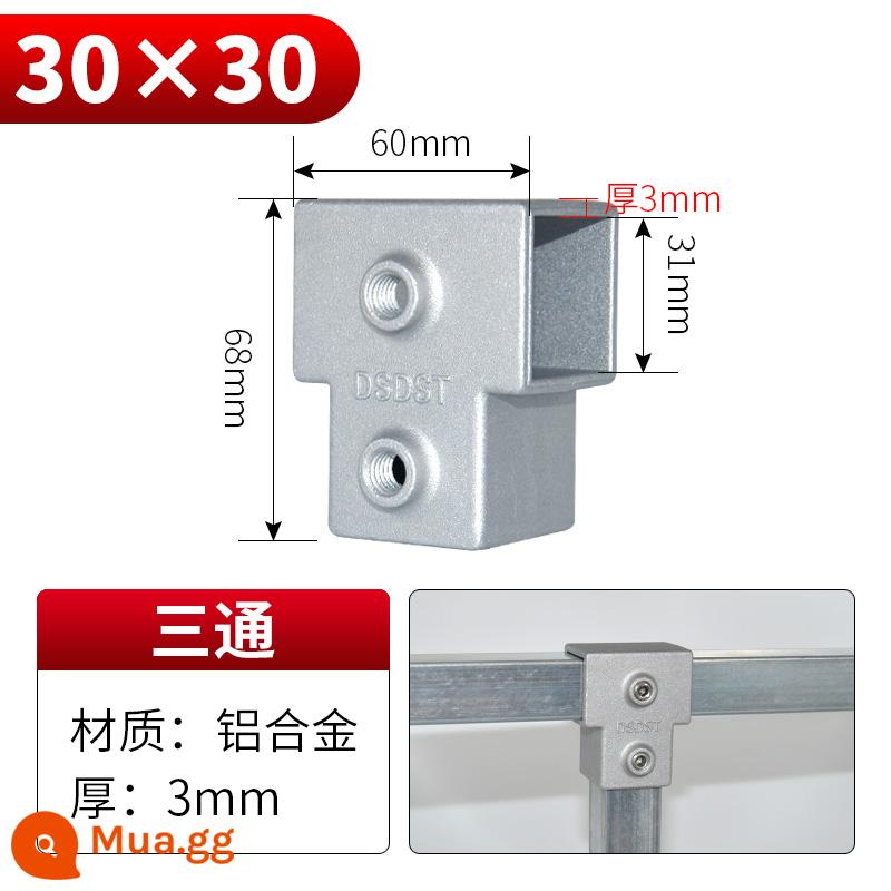 20/25/30mm đầu nối ống vuông thép không gỉ mạ kẽm ống vuông doanh tee dây thép vuông khóa cố định - Ống chữ T vuông 30*30 (hợp kim nhôm)