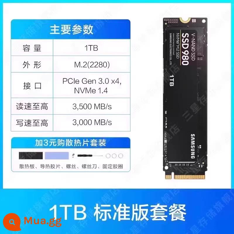 Ổ cứng SSD Samsung 980 1TB NVMe M.2 máy tính để bàn lưu trữ SSD PCIe3.0 - Cấu hình chuẩn 1TB + tản nhiệt