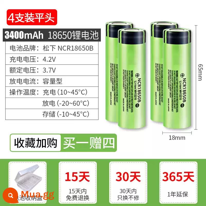 Panasonic 18650 Pin Sạc Lithium 3400Mah Công Suất Lớn 3.7V Ánh Sáng Mạnh Đèn Pin Đa Năng Quạt Nhỏ Đèn Pha - Đầu dẹt 4 phần [3400mA]