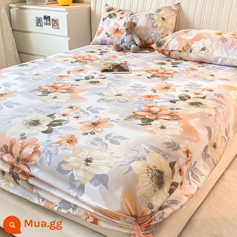 Phong cách mùa hè cotton nguyên chất bông được trang bị ga trải giường một mảnh ga trải giường bộ ba món nệm túi đựng đồ giường chống bụi ga trải giường 2022 mới - lãng mạn Pháp