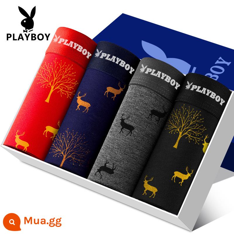 Quần lót nam Playboy 100% cotton, quần lót boxer dáng rộng, quần đùi bé trai, cotton nguyên chất plus béo, quần lót boxer oversized - VIP3452 [Bông nguyên chất 4 gói]