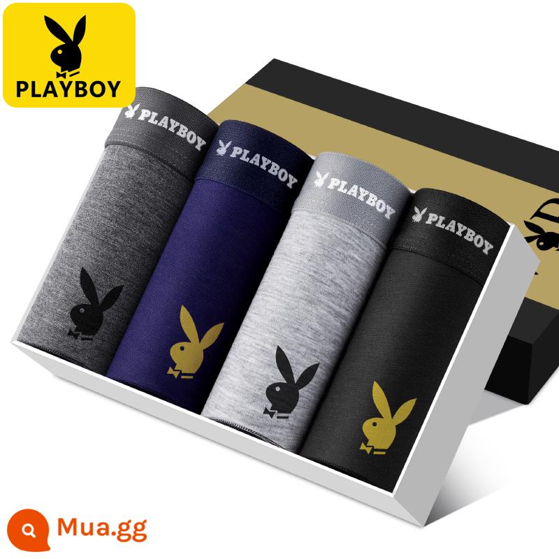 Quần lót nam Playboy 100% cotton, quần lót boxer dáng rộng, quần đùi bé trai, cotton nguyên chất plus béo, quần lót boxer oversized - VIP9432 [Bông nguyên chất 4 gói]