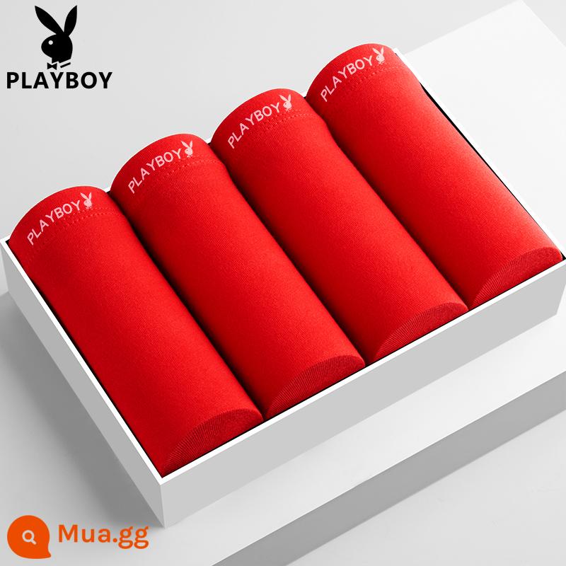 Quần lót nam Playboy 100% cotton, quần lót boxer dáng rộng, quần đùi bé trai, cotton nguyên chất plus béo, quần lót boxer oversized - VIP9479 [Bông nguyên chất 4 gói]