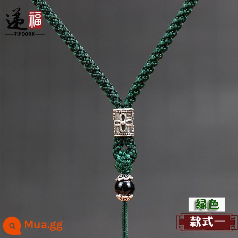 Handmade sterling silver mặt dây chuyền dây buộc Pixiu mặt dây chuyền vòng cổ dây khóa an toàn Quán Thế Âm Hetian ngọc dây màu sắc đá quý ngọc dây - Dày 3MM kiểu một màu xanh lá cây