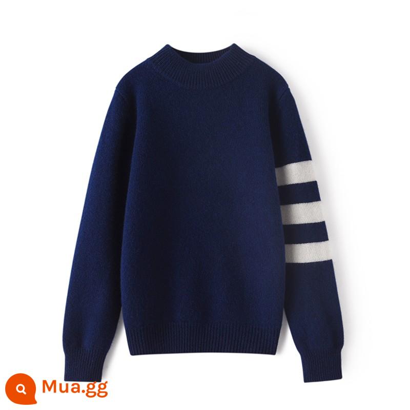 Áo len cashmere nguyên chất trẻ em phong cách nước ngoài phong cách Hàn Quốc dành cho bé trai mùa thu đông áo len cổ lọ dày 2 lớp dành cho bé lớn, áo len hợp thời trang - xanh hải quân