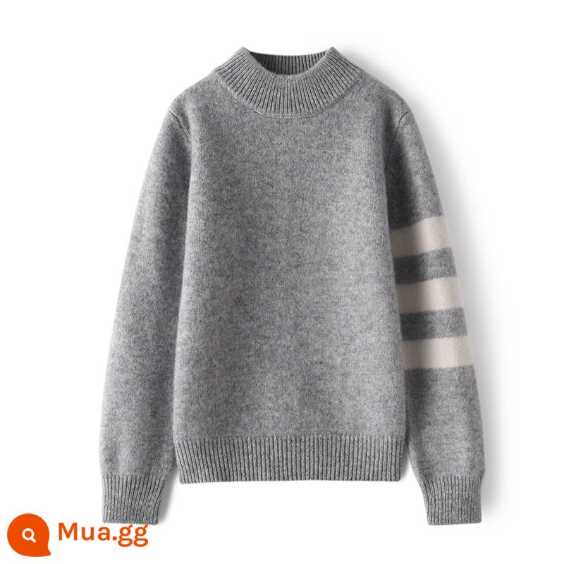 Áo len cashmere nguyên chất trẻ em phong cách nước ngoài phong cách Hàn Quốc dành cho bé trai mùa thu đông áo len cổ lọ dày 2 lớp dành cho bé lớn, áo len hợp thời trang - xám nhạt