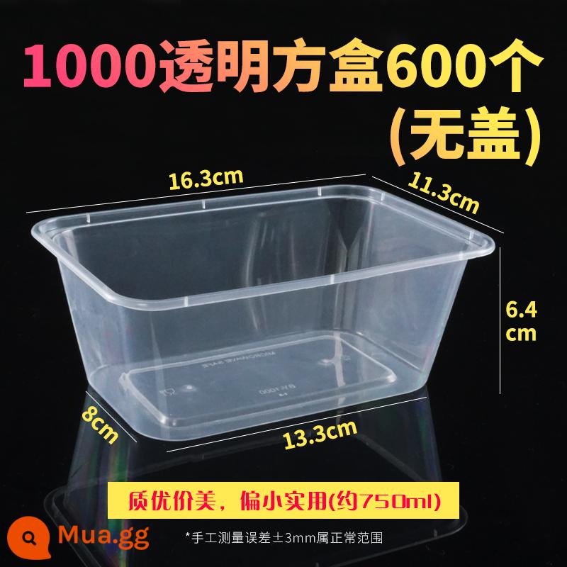 Hộp cơm hình chữ nhật thương mại 750 bao bì hộp nhựa dùng một lần trong suốt 500ml hộp cơm trưa thức ăn nhanh hộp giao hàng có nắp - 1000 hộp vuông trong suốt 600 miếng (không tính nắp)