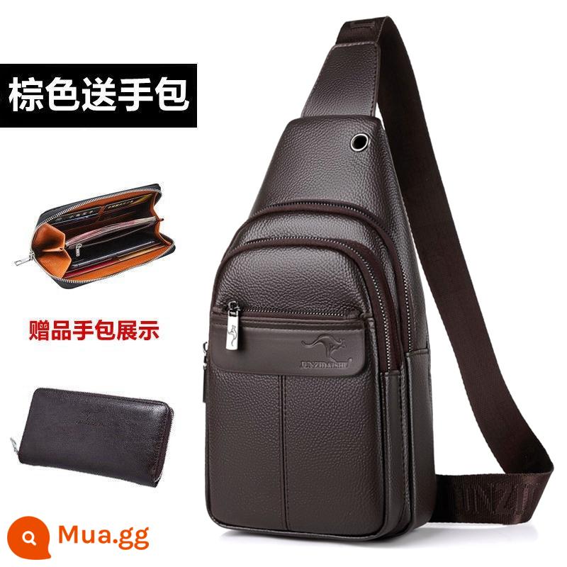 Túi đeo ngực nam Gentleman Kangaroo Túi đeo chéo Leather Feel 2022 Túi đeo vai thời trang mới Xu hướng túi đeo chéo thông thường dành cho nam - 815 nâu + túi dây kéo