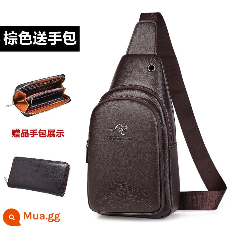 Túi đeo ngực nam Gentleman Kangaroo Túi đeo chéo Leather Feel 2022 Túi đeo vai thời trang mới Xu hướng túi đeo chéo thông thường dành cho nam - 811 nâu + túi dây kéo