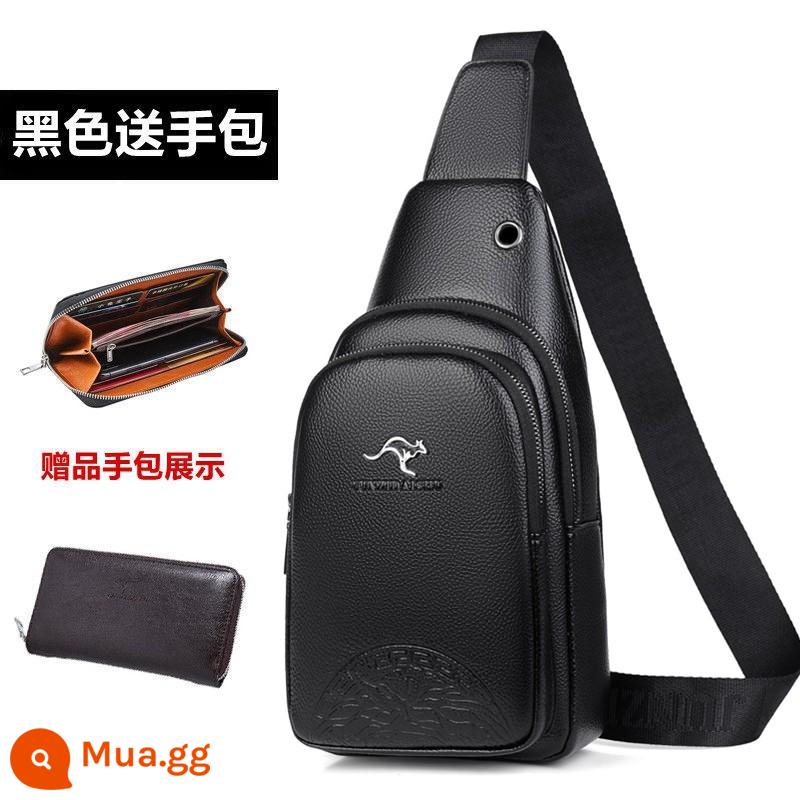 Túi đeo ngực nam Gentleman Kangaroo Túi đeo chéo Leather Feel 2022 Túi đeo vai thời trang mới Xu hướng túi đeo chéo thông thường dành cho nam - 811 màu đen + túi có khóa kéo