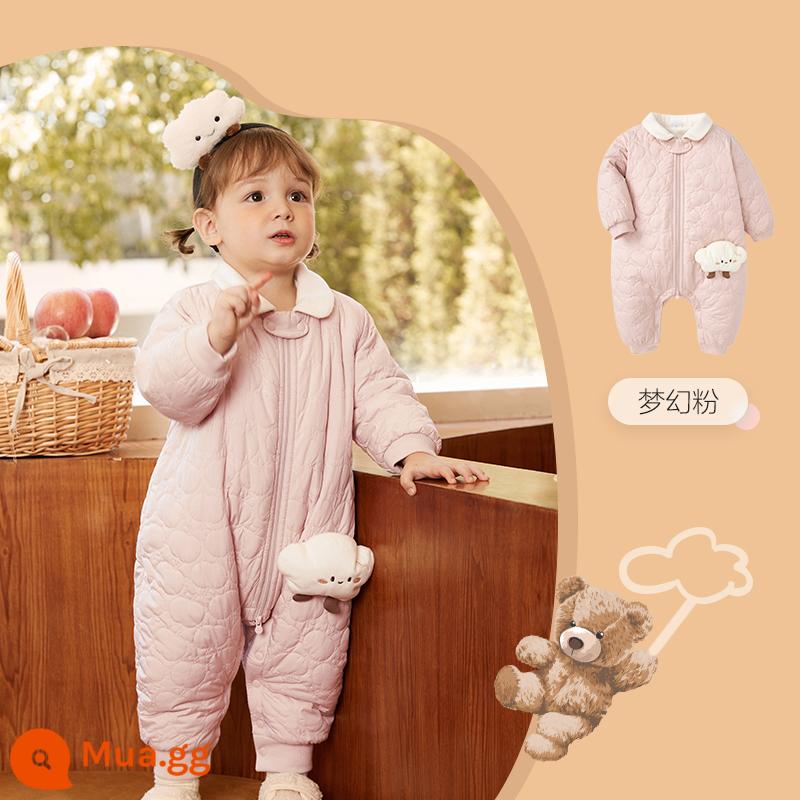 Balabala bé trang jumpsuit bé bông romper shop trẻ em áo khoác bông mùa đông 2022 mới quần áo trẻ em dày dặn - Hồng 60049