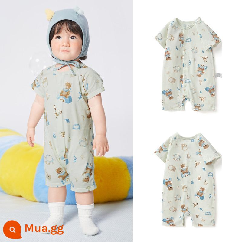 Balabala Áo liền quần bé trai và bé gái Áo liền quần cotton cho bé Quần áo leo núi trẻ em Quần áo trẻ em mùa hè Phần mỏng - Tông cà phê xanh 00345-208223133201