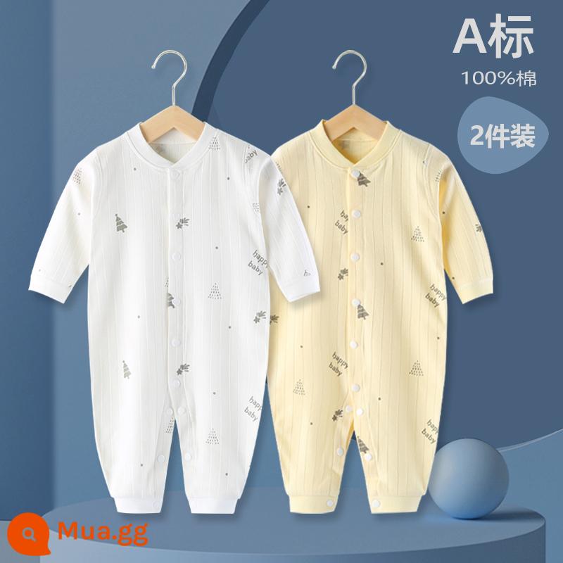 Áo Liền Quần Cho Bé Quần Áo Sơ Sinh Bộ Đồ Ngủ Cotton Thu Xuân Phù Hợp Với Nam Nữ Cho Bé Quần Áo Mùa Thu Quần Áo Liền Quần Liền Quần - Vàng nhạt + trắng (mùa xuân và mùa thu)