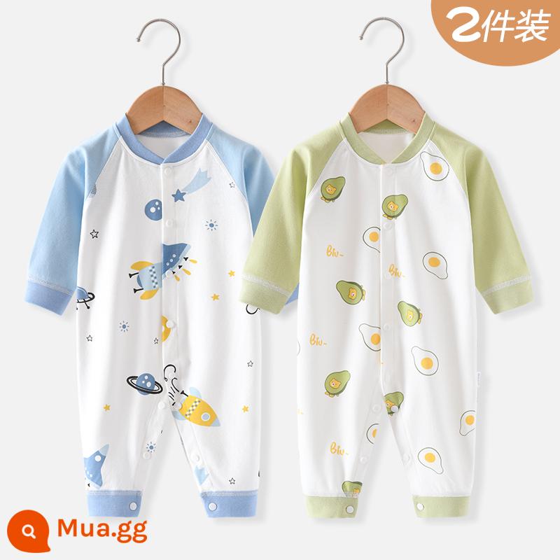 Áo Liền Quần Cho Bé Quần Áo Sơ Sinh Bộ Đồ Ngủ Cotton Thu Xuân Phù Hợp Với Nam Nữ Cho Bé Quần Áo Mùa Thu Quần Áo Liền Quần Liền Quần - Không gian xanh + Bơ (Xuân Thu)