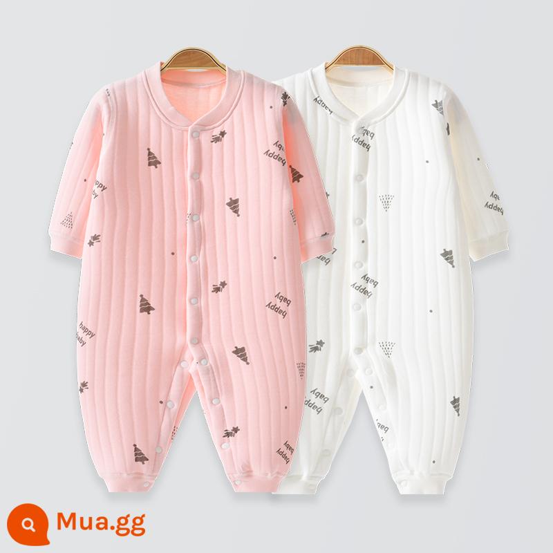 Áo Liền Quần Cho Bé Quần Áo Sơ Sinh Bộ Đồ Ngủ Cotton Thu Xuân Phù Hợp Với Nam Nữ Cho Bé Quần Áo Mùa Thu Quần Áo Liền Quần Liền Quần - (Đệm giữ ấm) Hồng nhạt + trắng