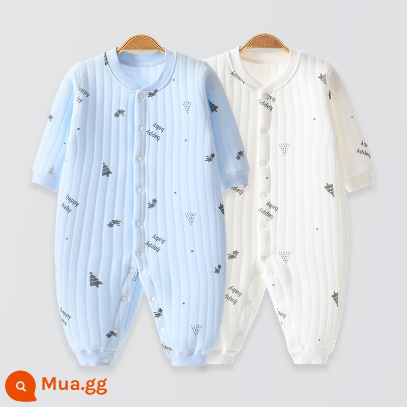 Áo Liền Quần Cho Bé Quần Áo Sơ Sinh Bộ Đồ Ngủ Cotton Thu Xuân Phù Hợp Với Nam Nữ Cho Bé Quần Áo Mùa Thu Quần Áo Liền Quần Liền Quần - (chăn bông để giữ ấm) xanh nhạt + trắng