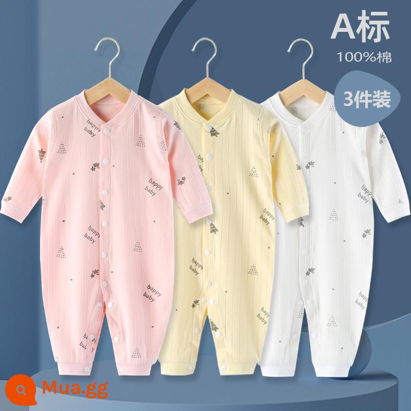 Áo Liền Quần Cho Bé Quần Áo Sơ Sinh Bộ Đồ Ngủ Cotton Thu Xuân Phù Hợp Với Nam Nữ Cho Bé Quần Áo Mùa Thu Quần Áo Liền Quần Liền Quần - Hồng + vàng + trắng (3 món cho mùa xuân thu)