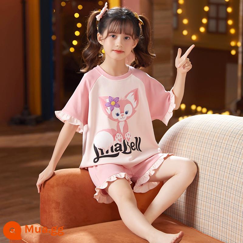 Bộ đồ ngủ bé gái mùa hè ngắn tay bằng cotton mỏng dành cho trẻ em trung niên trở lên siêu dễ thương Bộ quần áo mặc ở nhà công chúa gió và cổ tích cho bé gái - Cáo nhỏ màu hồng [bộ đơn]